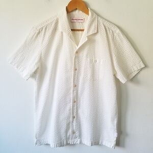 Orlebar Brown Texture Cotton Button Front White Camp Shirt Size Large